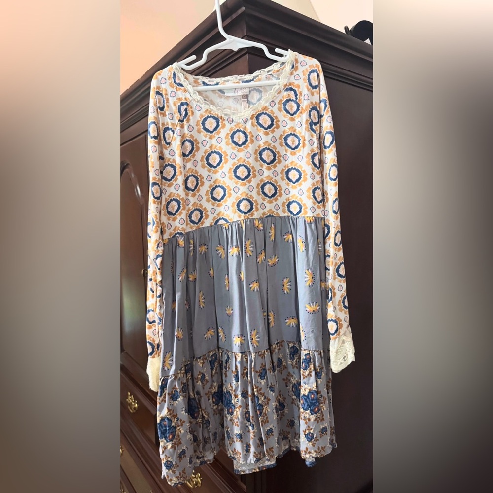 Matilda Jane 435 Floral Kids Maxi Top in Blue and Cream